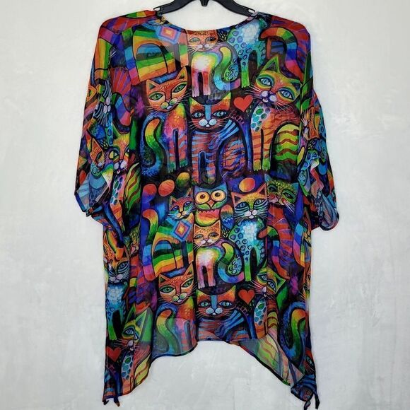 Sterling Styles Wearable Art The Owl and The Cat Sheer Top - Picture 6 of 9